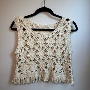 Shein Macrame Crop Top Ivory Women's One Size (A1002)